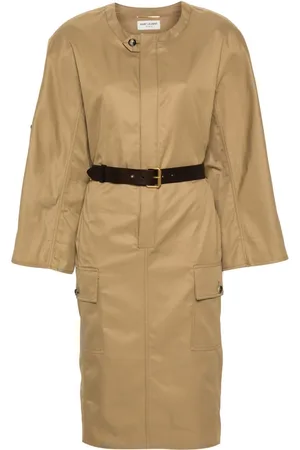 Saint Laurent Belted cotton twill midi dress