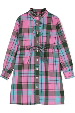 Msgm Logo-embroidered plaid shirt dress