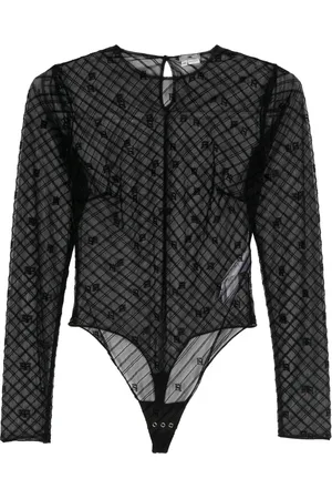 Elisabetta Franchi Flocked monogram-jacquard bodysuit