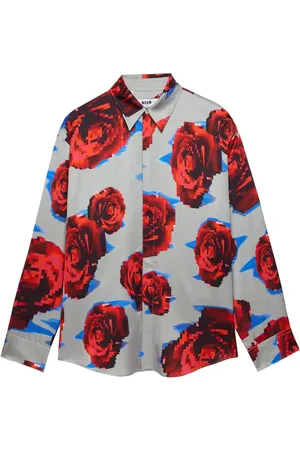 Msgm Pixelated rose print shirt
