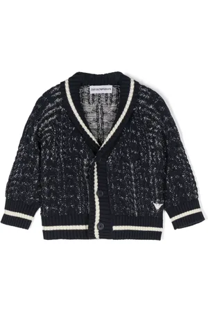 Emporio Armani Logo-embroidered marl-knit cardigan