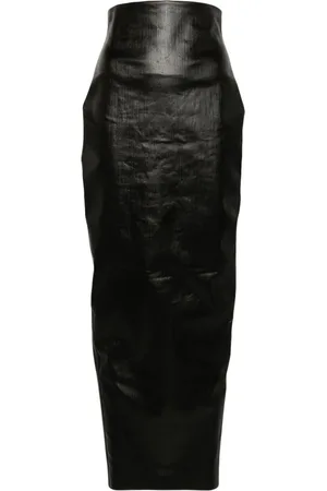 Rick Owens Coated-denim column maxi skirt