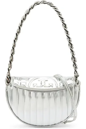 Tory Burch Mini Fleming Metallic Quilt Crescent shoulder bag