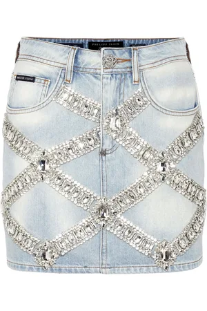 Philipp Plein Denim brooch mini-skirt