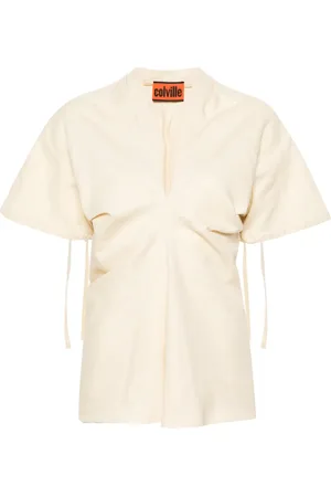 Colville V-neck canvas blouse