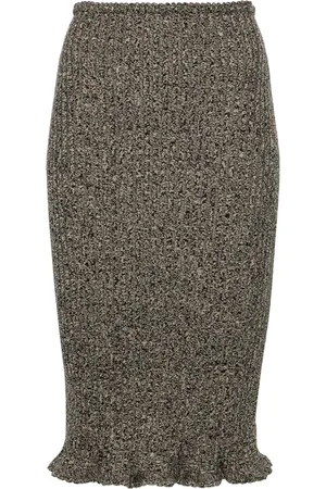 BLUMARINE Mélange ruffled ribbed midi skirt