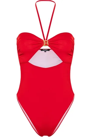 Balmain B-plaque halterneck swimsuit
