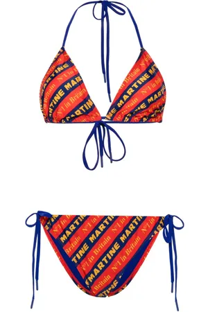MARTINE ROSE Logo-print striped bikini