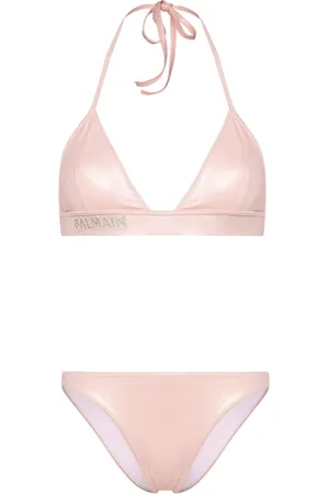 Balmain Logo-embroidered triangle bikini top