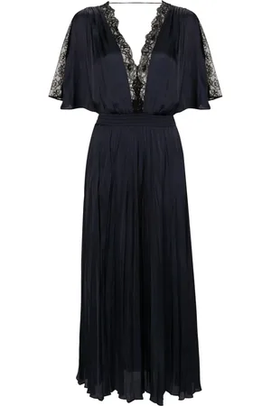 Maje Lace-trim pleated maxi dress
