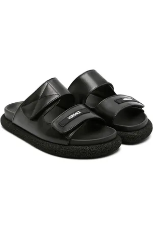 VERSACE Logo-patch leather slides