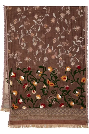 LEATHERSMITH OF LONDON Floral-embroidered frayed scarf