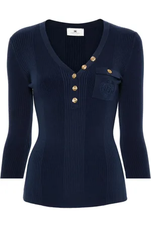 Elisabetta Franchi Logo-embroidered ribbed knitted top