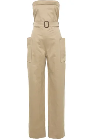 Saint Laurent Strapless belted cotton jumpsuit