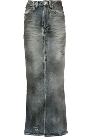 Balenciaga Distressed denim maxi skirt