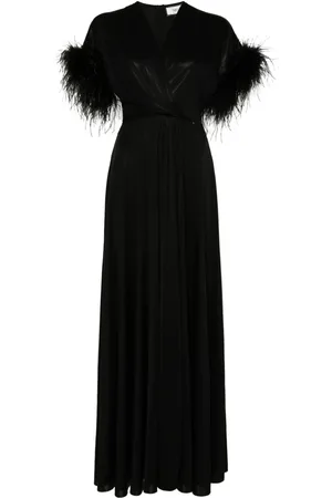 NISSA Feather-trimmed maxi dress