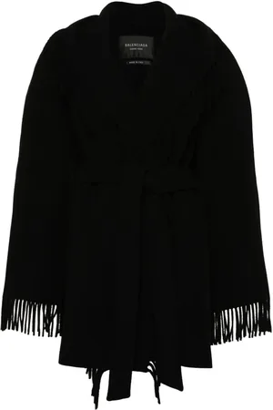 Balenciaga Fringed-edge hooded cardi-coat