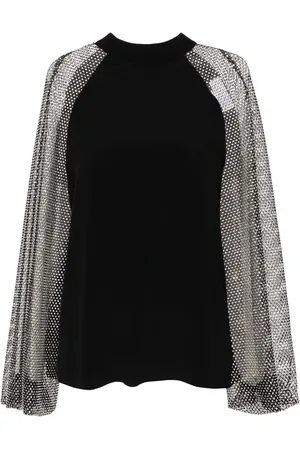 GENNY Rhinestone mesh-sleeves blouse
