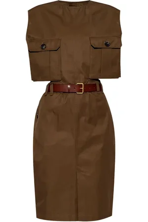 Saint Laurent Belted cotton midi dress