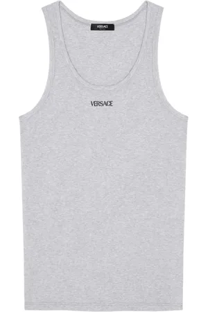 VERSACE Logo-embroidered ribbed tank top
