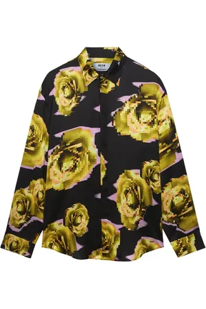 Msgm Pixelated rose print shirt