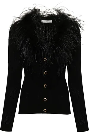 Alessandra Rich Feather-trim detail knitted cardigan