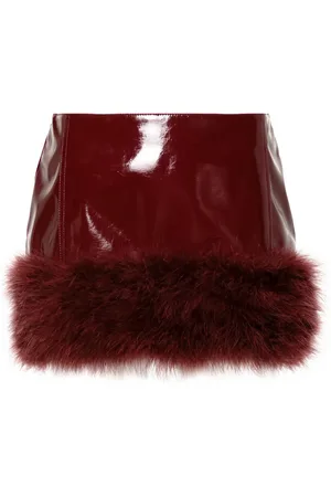 BLUMARINE Feather-appliqu?? patent mini skirt