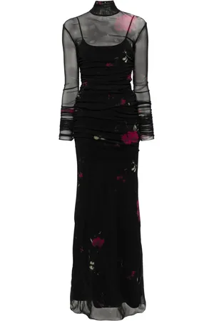 BLUMARINE Rose-print tulle maxi dress
