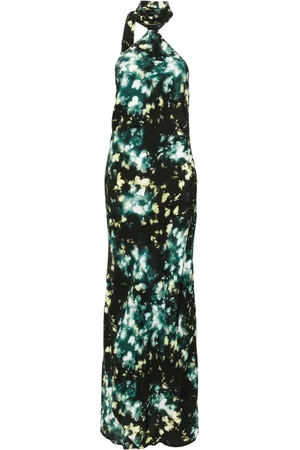 ROTATE Flower-print assymetric maxi dress