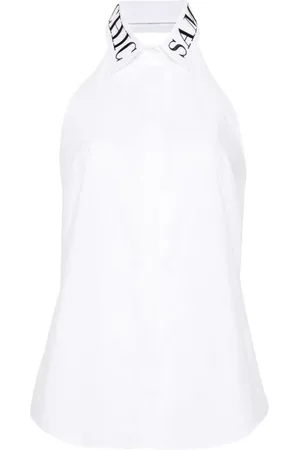Moschino Logo-collar sleeveless poplin shirt