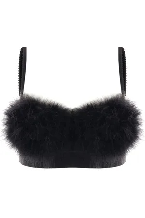BLUMARINE Marabou feather-embellished compact-jersety crop top