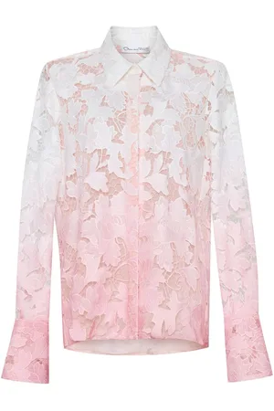 Oscar de la Renta Ombré Peony guipure blouse