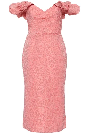 Marchesa Notte Floral cloque midi dress