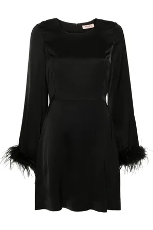 Twin-Set Feather-trim satin mini dress