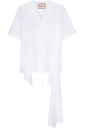 Plan C Draped-detailing cotton shirt