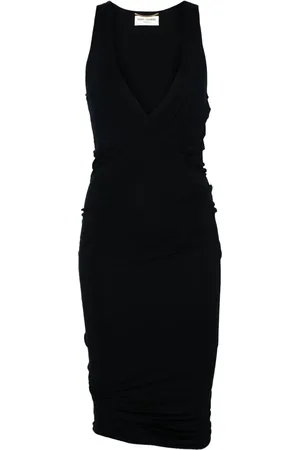 Saint Laurent Ruched V-neck mini dress
