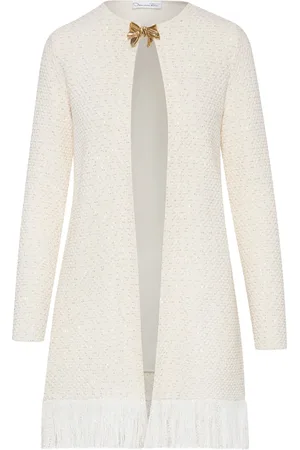 Oscar de la Renta Bow Button sequinned tweed coat