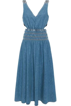 Maje Cut-out denim maxi dress