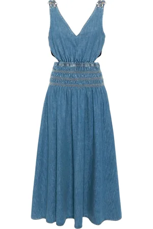 Maje Cut-out denim maxi dress