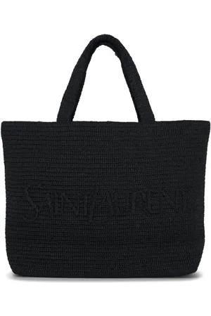 Saint Laurent Logo-embroidered raffia tote bag