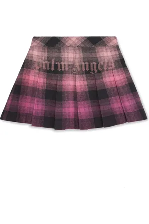 Palm Angels Gradient-effect pleated flannel skirt