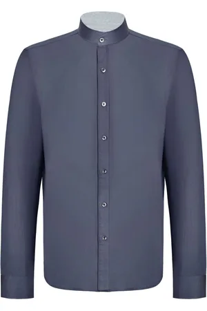 SHANGHAI TANG Deconstructed band-collar denim shirt