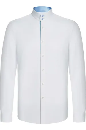 SHANGHAI TANG Cotton band-collar shirt