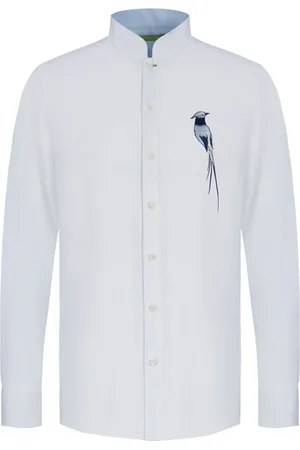 SHANGHAI TANG Phoenix-detail band-collar shirt