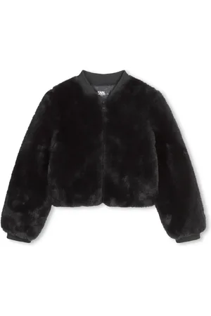 Karl Lagerfeld Embroidered logo faux fur jacket