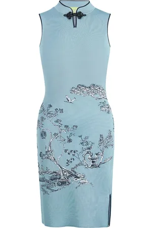 SHANGHAI TANG Sleeveless jacquard qipao dress