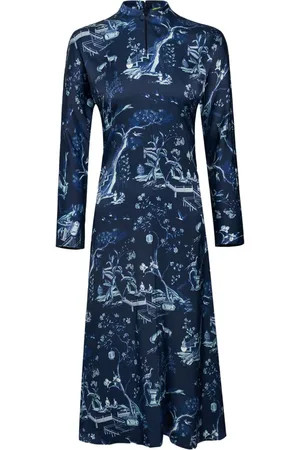 SHANGHAI TANG Long-sleeve silk midi dress