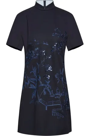 SHANGHAI TANG Sequin-embellished embroidered tunic dress