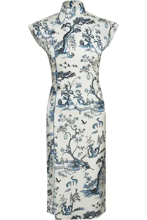 SHANGHAI TANG Graphic-print silk qipao dress