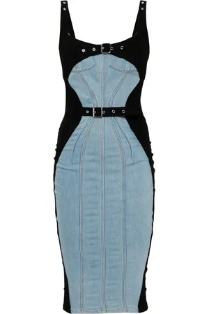 MUGLER Panelled denim midi dress